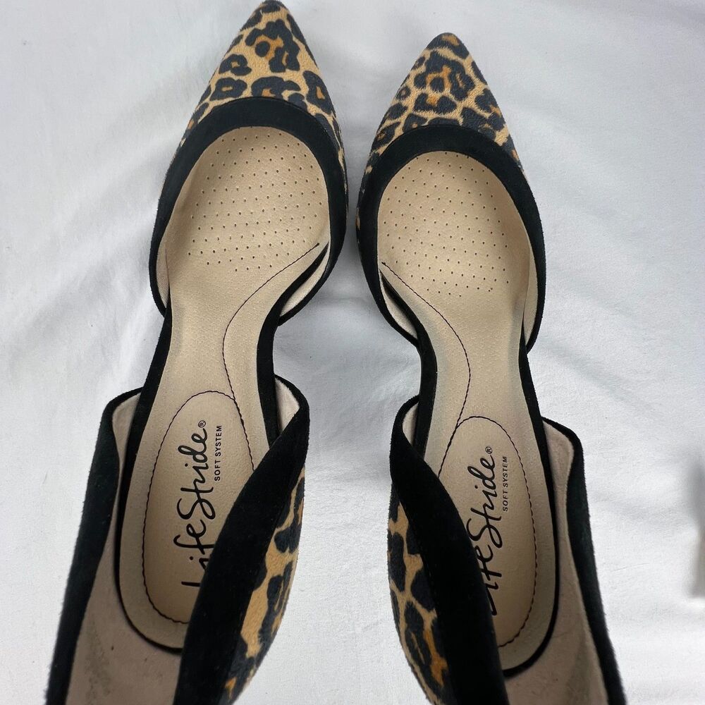 LIFESTRIDE Womens 8 Saldana Pumps Leopard Print Pointed Toe D'Orsay Heels Black - Picture 11 of 15